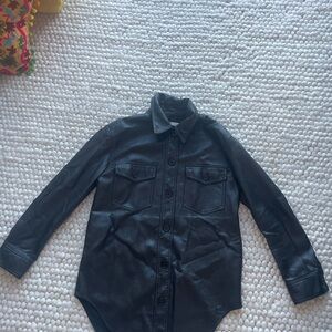 Wilfred Aritzia Black Leather Shacket - Runs Big